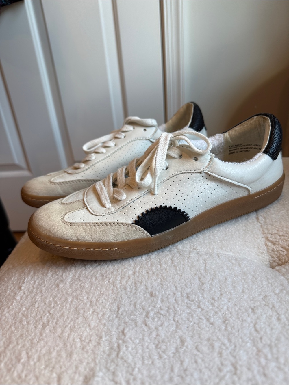 Dolce Vita Nadia White Leather Sneakers with Black/silver Detail